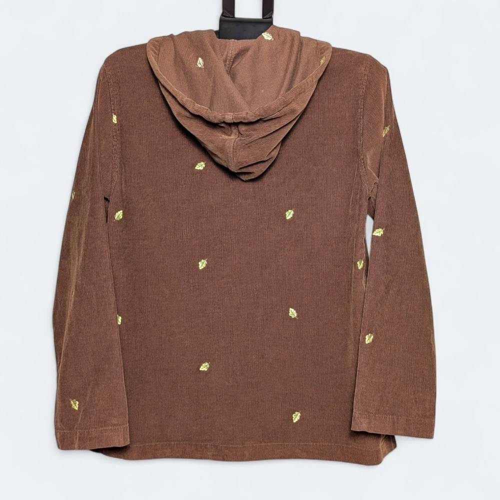 Vintage Corduroy Button Up Hoodie Casablanca Sport Brown 90s Leaf Embroidery - Picture 6 of 13